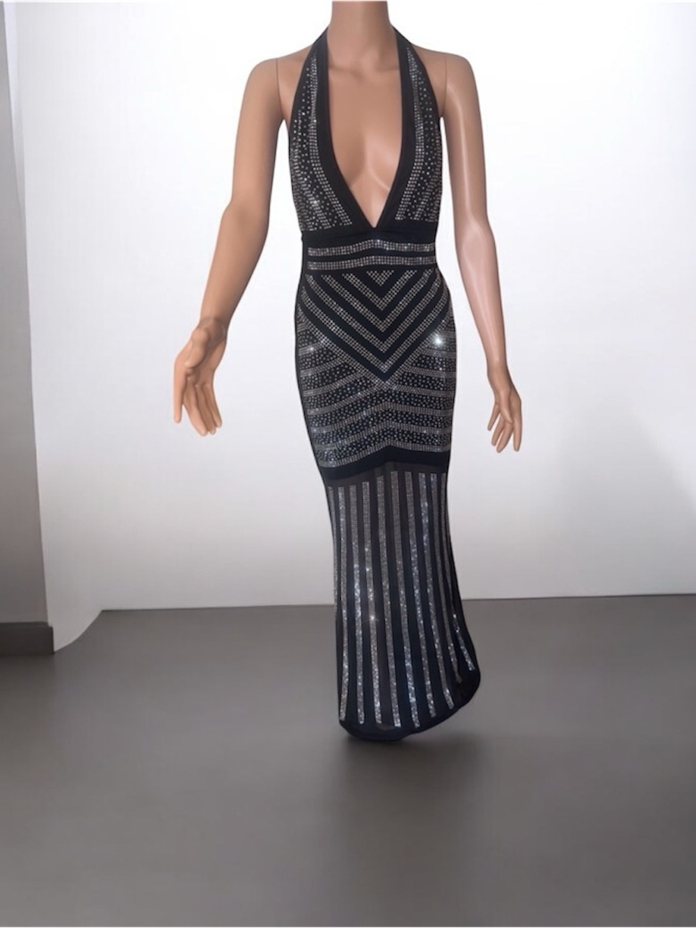 Elegant Black Halter Sequin Evening Gown